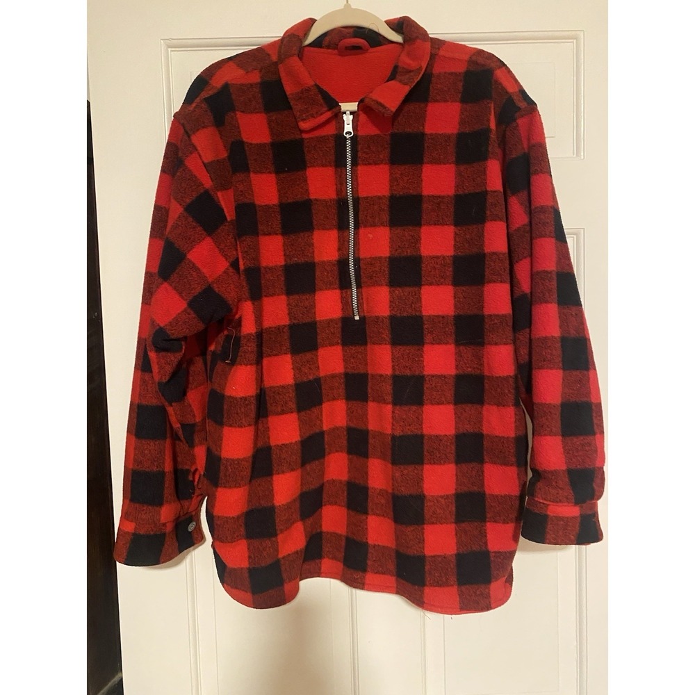 Vintage Marlboro Reversible Pullover Jacket Large Buffalo Plaid Fleece Zip Mens